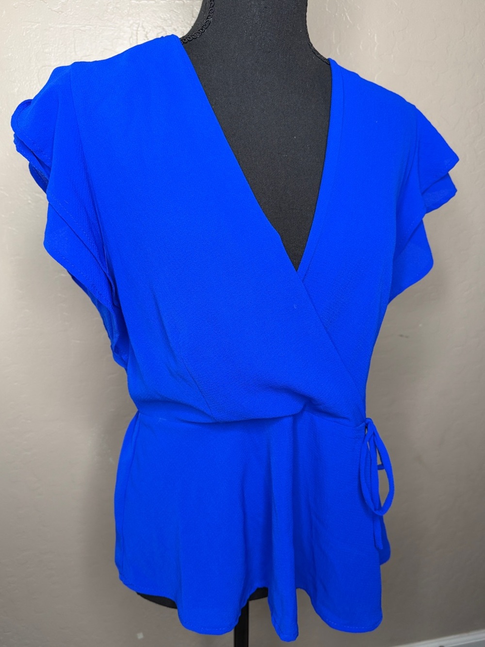 Monteau Cobalt Blue Wrap-Style Blouse